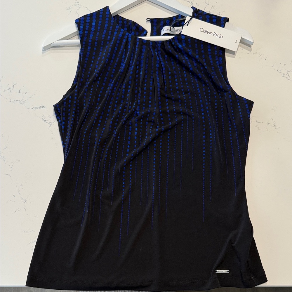 Calvin Klein Black and Blue Striped Blouse
